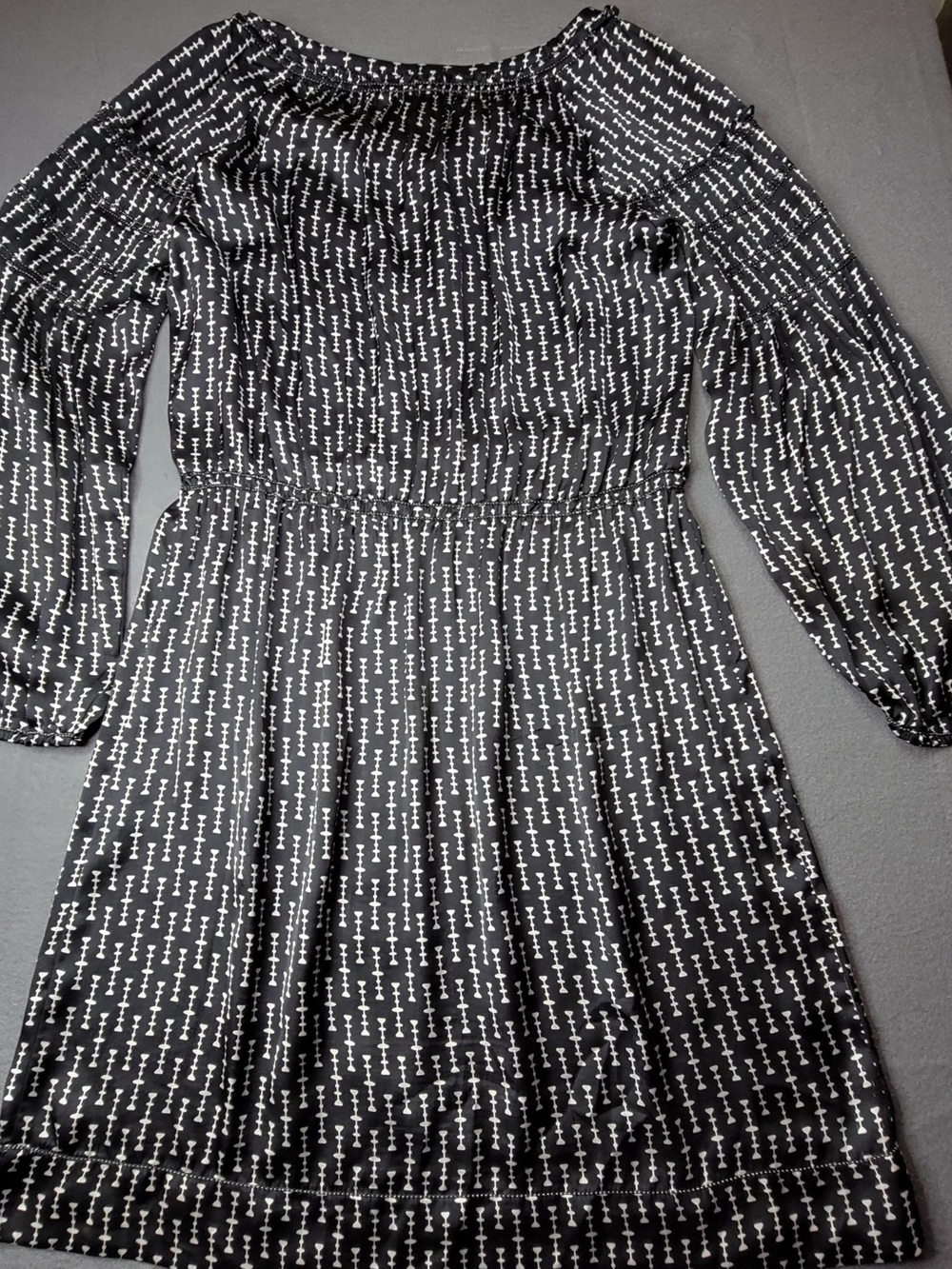 Max Studio Black Printed Long-Sleeve A-Line Dress